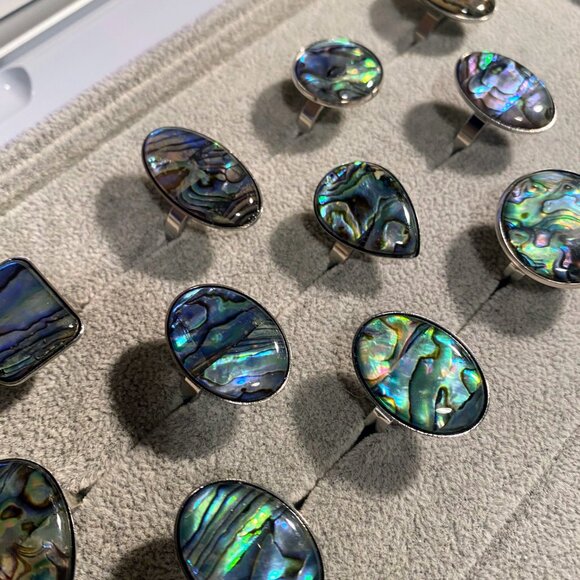 NEW MEN’S Abalone Statement Ring Silver Boho Iridescent Shell Jewelry GIFT him - Picture 2 of 9